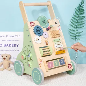 Wooden Baby Walker Multi-Function Early Educational Learning Toy Push Walker With Activity Center Toddler Gift
