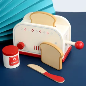 Set giocattolo tostapane in legno per cucina bambini gioco di ruolo con fette di pane e miele