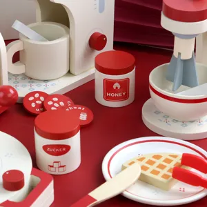 Set giocattolo macchina da caffè da cucina in legno per bambini, simpatico regalo rosso.