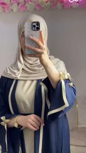 Women fashion long abaya cardigan with contrast bow sleeves elegant open front robe
