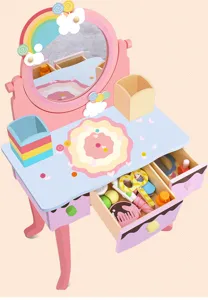 Ensemble de coiffeuse jouet en bois pour fille table de maquillage avec miroir et accessoires