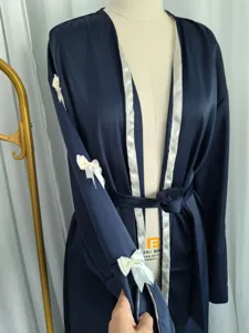 2025 new women fashion loose bow cardigan robe detail view, elegant long sleepwear style