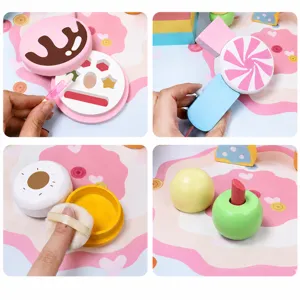 Ensemble de jouets de maquillage en bois pour enfants, avec palette et sèche-cheveux.
