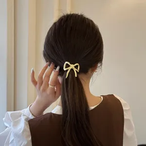 Elastico per Capelli con Fiocco in Lega Minimalista Stile Francese Oro Argento Accessori per Capelli in Metallo da Donna