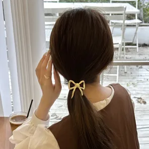 Elastico per capelli con fiocco dorato, stile francese, elegante fermacoda da donna.