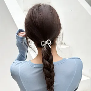 Laccio per capelli con fiocco metallico argento, elegante elastico francese per donna.