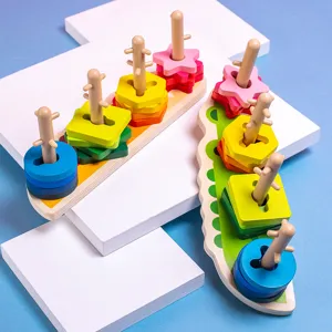 Holz Steckspiel für Kleinkinder, Krokodil Formensortierer Lernspielzeug farbige Bausteine.