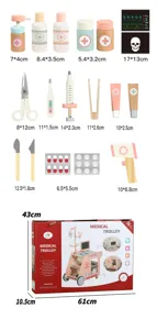 Wooden pretend play doctor kit for kids, simulation medical hospital toy set with box and tools.