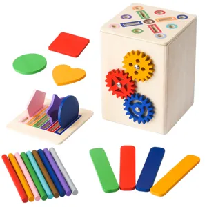 Pädagogisches Montessori Holzspielzeug Sortierbox Set mit bunten Bausteinen für Kinder