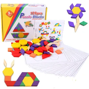 Jouet de Combinaison de Construction en Bois pour Bébés Garçons et Filles Blocs de Couleur Assemblage Tangram Éducatif Enfants