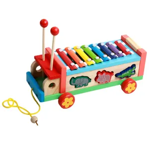 Jouet à tirer en bois pour bébé avec xylophone et trieur de formes animales, jouet éducatif.