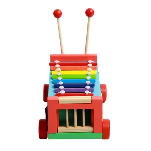 Xylophone bébé en bois jouet à tirer avec touches colorées et baguettes pour enfants