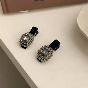 Μαύρο βελούδινο τσιμπιδάκι μαλλιών με στρας, κομψό κρυστάλλινο αξεσουάρ μαλλιών για γυναίκες.