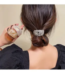 Acrylic resin ponytail holder hair tie stylish marble pattern hair ring for women daily use detail view
