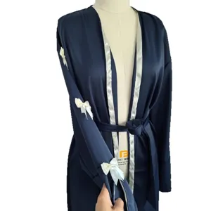 2025 new cross-border women's fashion loose long robe with cute bow tie cardigan robe