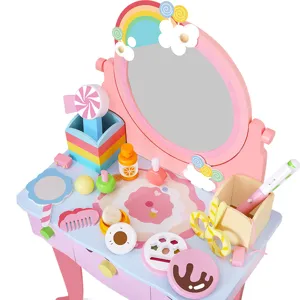 Ensemble de coiffeuse arc-en-ciel en bois pour enfants jeu de rôle maquillage cadeau fille