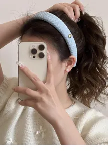 Blaues geflochtenes Haarband für Damen süßer gewebter Haarreif mit Metalldekor schickes Accessoire