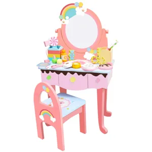 Ensemble de coiffeuse en bois pour enfants jeu de rôle jouet de maquillage arc-en-ciel.