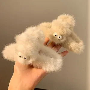 Flauschige große Augen Haarklammer süßer Plüsch Haargreifer Haifischclip für Damen neu