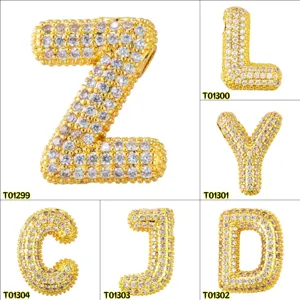 Gold plated bubble letter pendant micro pave cubic zirconia alphabet jewelry DIY charms
