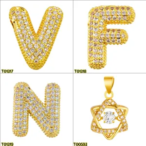 Gold plated micro pave diamond initial letter and star pendants, fashion DIY jewelry accessories