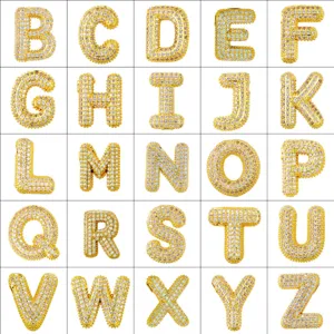 Copper 18K Gold Plated Bubble Letter Pendant Micro Pave Rhinestone Fashion Niche DIY Jewelry Accessory