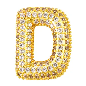 Gold plated bubble letter D pendant micro pave cubic zirconia hip hop fashion jewelry charm