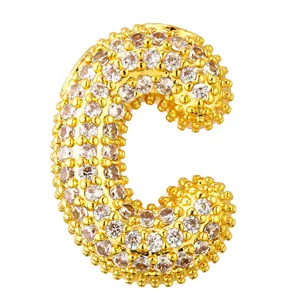 Gold plated bubble letter C pendant micro pave CZ charm fashion jewelry accessory for women DIY