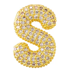 Gold Plated Letter S Bubble Pendant Micro Paved Cubic Zirconia Chic Fashion Jewelry