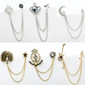 Retro vintage baroque style crystal rhinestone chain brooch pin jewelry for women men
