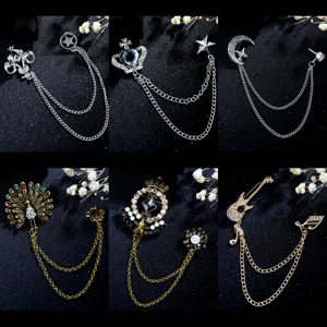Vintage Palace Style Alloy Rhinestone Brooch Baroque Luxury Tassel Chain Brooch Pin For Wedding Banquet Ceremony Jewelry Gift