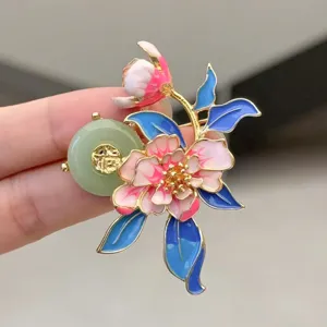 Chinese style peony flower brooch enamel pin for women fashion decor accessories gift