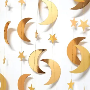 Gold star and moon paper garland for party wedding Christmas holiday hanging decoration 4m