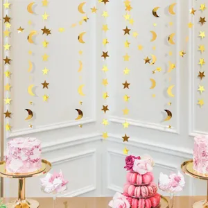 Gold star and moon paper garland hanging party decoration holiday event decor backdrop