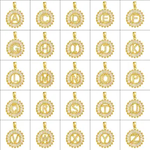 Copper Zirconia Round Letter Pendant Necklace Charm Micro Inlaid Initial Letter Jewelry Accessory For Women