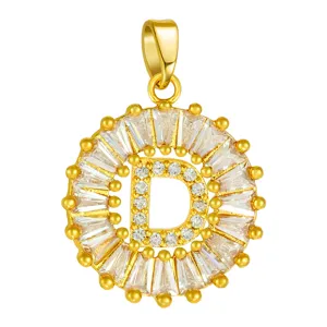 Gold letter D pendant necklace featuring shimmering cubic zirconia in a round frame design.