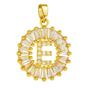 Gold Plated Letter E Pendant Necklace Charm with Sparkling Clear Cubic Zirconia Stones