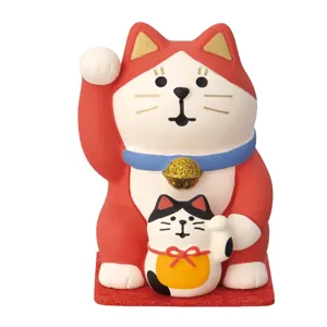Mini resin lucky cat desktop ornament, cute Japanese style decorative figure for office use.