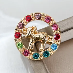 Dettaglio spilla animale zodiacale dorata, strass colorati brillanti, accessorio di gioielleria.