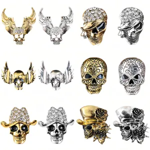 Gothic skull brooch pins rhinestone crystal vintage alloy party jewelry badge accessories