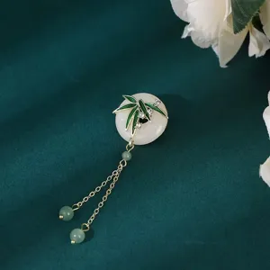 Chinese style bamboo safety buckle brooch with tassel, elegant retro fashion jewelry accessory