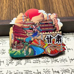 Aimant de refrigerateur en bois epoxy creatif culturel du tourisme de Gansu detail.