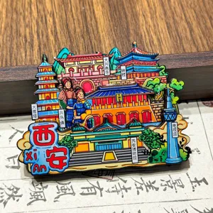 Aimant de réfrigérateur en bois de Xi'an, souvenir de tourisme culturel créatif 3D.
