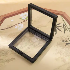 Schwarzer schwebender Bilderrahmen Display-Box mit transparenter PE-Folie für Schmuck Broschen Ring