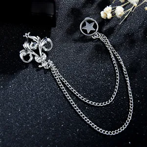 Vintage crystal fleur-de-lis lapel pin detail shot showing exquisite double chain design.