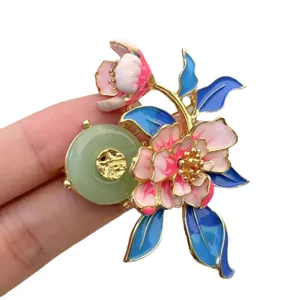 Chinese style imitation enamel peony brooch vintage elegant corsage pin for apparel accessories