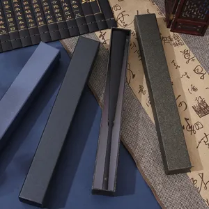 Detailed view of black folding fan gift box, rigid paperboard packaging for 8 and 10 inch fans.
