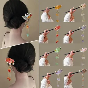 Classical Wooden Hair Stick Lily Of The Valley Flower Petal Tassel Dangling Hairpiece Neo Chinese Hanfu Hair Fork Jewelry
