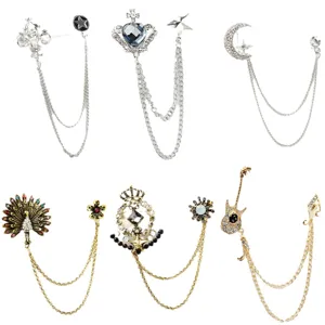 Vintage court style rhinestone tassel brooch pin set, elegant baroque accessory main view.