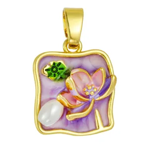 Exquisite Monet garden style enamel pearl flower pendant for DIY necklace accessories wholesale